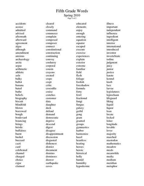List Of Spelling Words For 6th Graders