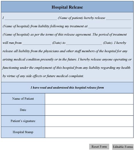 Hospital Release Form Editable Pdf Forms