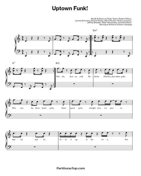 Uptown Funk Partitura Piano Bruno Mars ♪ Partituras Top