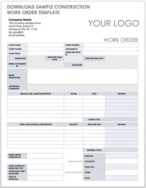 Free Construction Work Order Templates And Forms Smartsheet