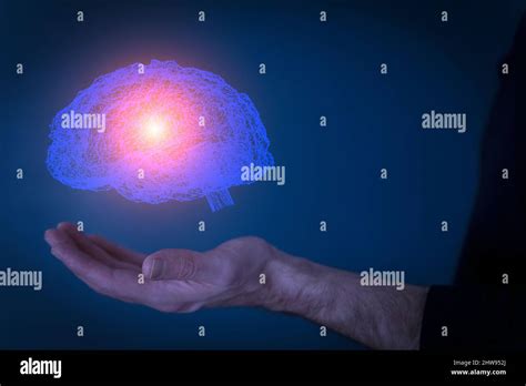 Brain Hologram Virtual 3d Digital Hologram Of Brain In The Hands Of A