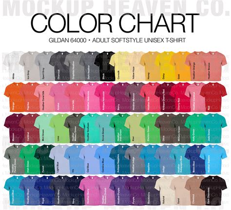 Gildan G Color Chart Files Colors T Shirt Mockup Etsy