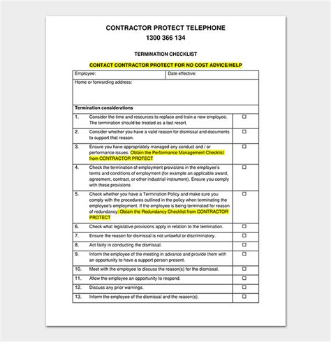 Termination Checklist Template Free For Word Doc Pdf Hot Sex Picture