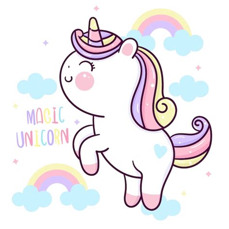 Premium Vector Cute Unicorn Cartoon Magic Rainbow Kawaii Pony