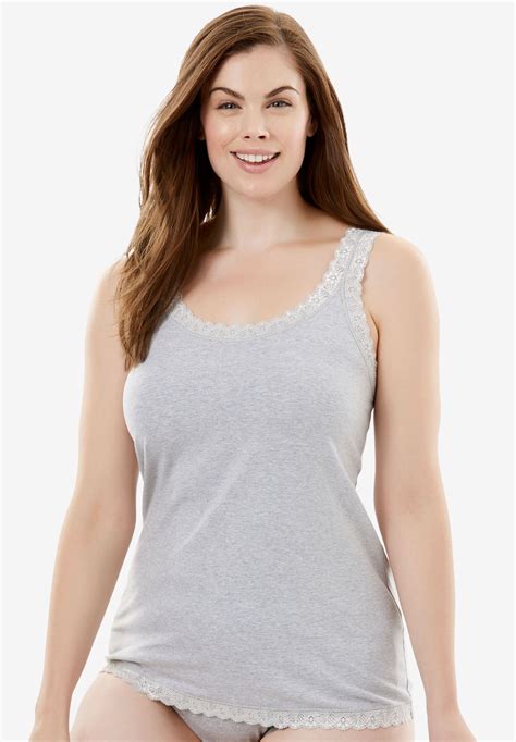 Lace Trimmed Stretch Cotton Camisole By Comfort Choice Plus Size