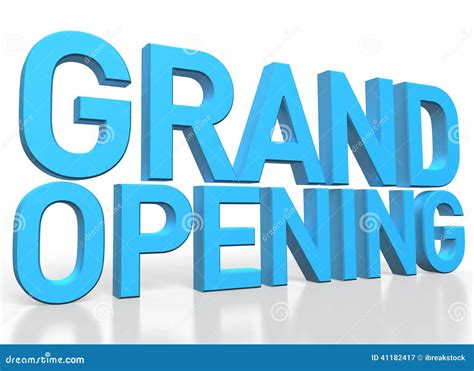 3d Rendering Of Grand Opening Blue Glossy Text On White Background