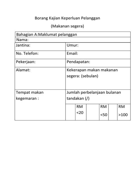 Duit baki tak dapat lagi. Contoh Borang Maklumat Pelanggan