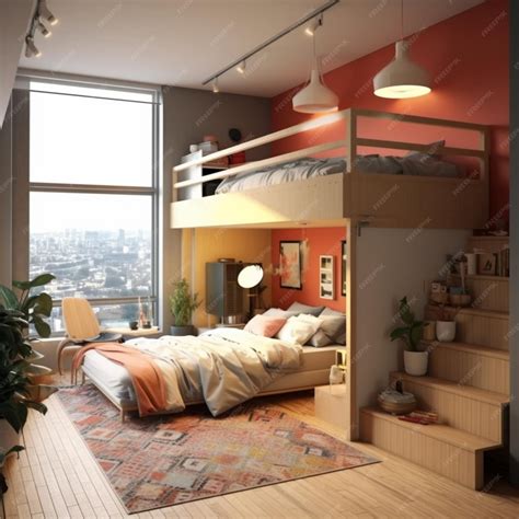 Premium Ai Image A Brightly Colored Bedroom With A Loft Bed And A