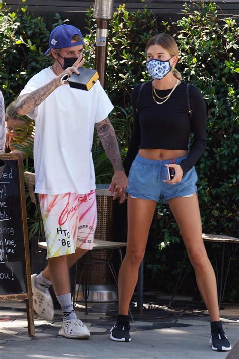 Hailey Bieber Flashes Her Toned Legs In Tiny Blue Shorts While Out To Lunch With Justin Bieber