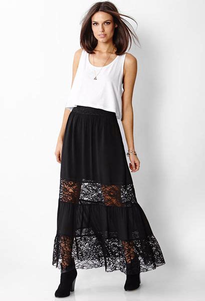 Forever 21 Lady Lace Maxi Skirt In Black Lyst