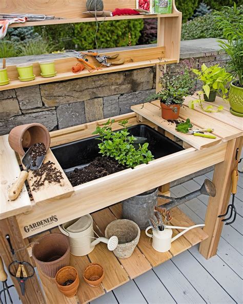 Potting Bench Cedar Potting Table With Soil Sink And Shelves Pallet