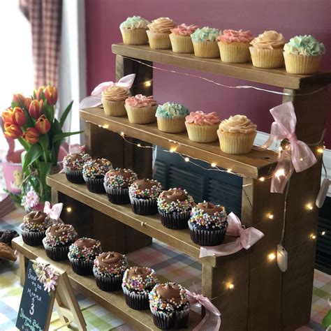 4 Tiered Rustic Reclaimed Wooden Cupcake Display Stand Dessert Display