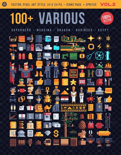 Various 100 Pixel Icons By Vectorpixelstar On Creativemarket Pixel