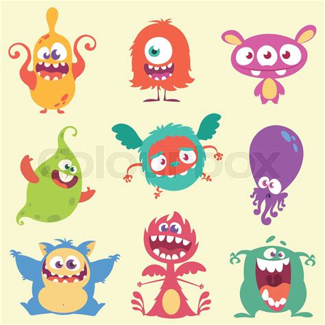 Funny Cartoon Monster Vector Character Halloween Design Stock