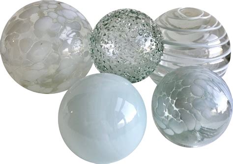 Sphere Set Of 5 White Speckled Hand Blown Glass Decorative Spheres