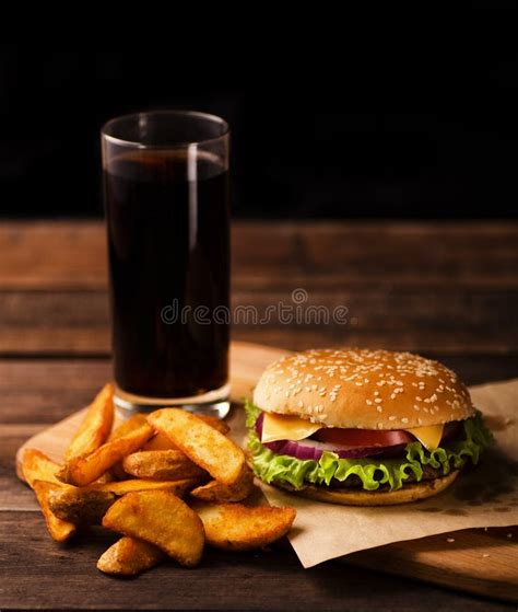 Hamburger French Fries And Cola Drink Stock Photo Image Of Fried
