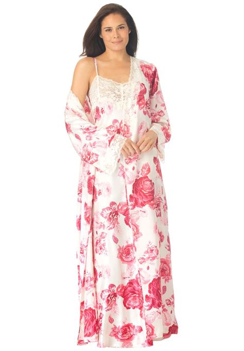 Long Satin Peignoir Set By Amoureuse® Nightgowns For Women Plus Size