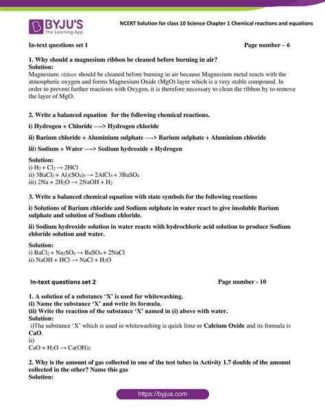 Ncert Solutions For Class 10 Science Chapter 1 Chemical Reactions And