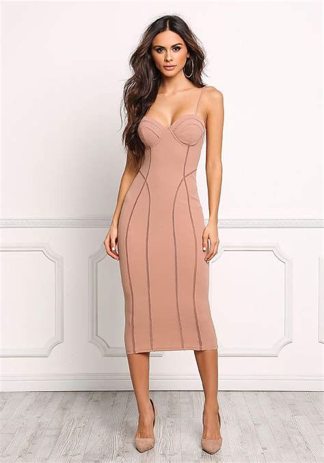 Junior Clothing Nude Bustier Mesh Trim Bodycon Dress Loveculture