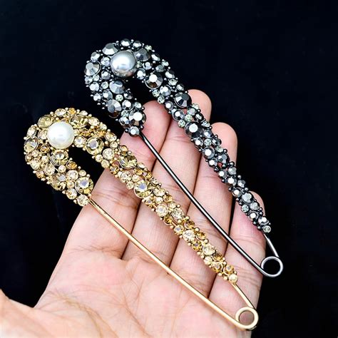 Obn 10cm Vintage Decorative Extra Large Safety Pins Black Crystal