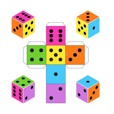 Colorful Paper Dice Template Isolated On White Stock Vector