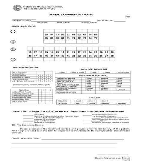 Printable Dental Examination Form