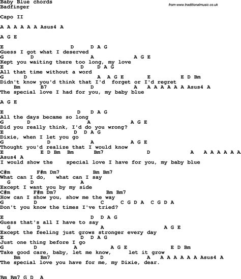 Song Lyrics With Guitar Chords For Baby Blue Badfinger