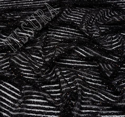 Black Sequin And Bead Embroidered Tulle Fabric Exclusive Fabrics From