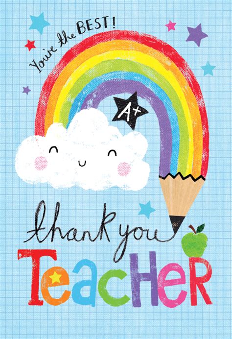 Rainbow Pencil Thank You Card For Teacher Greetings Island