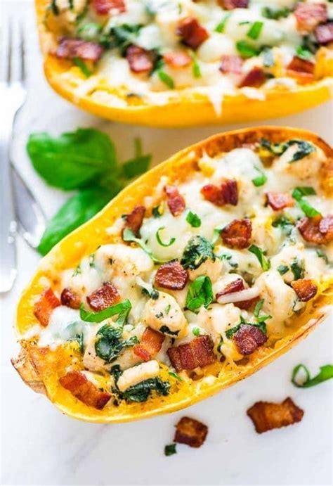 Spaghetti Squash Boats With Chicken Low Carb