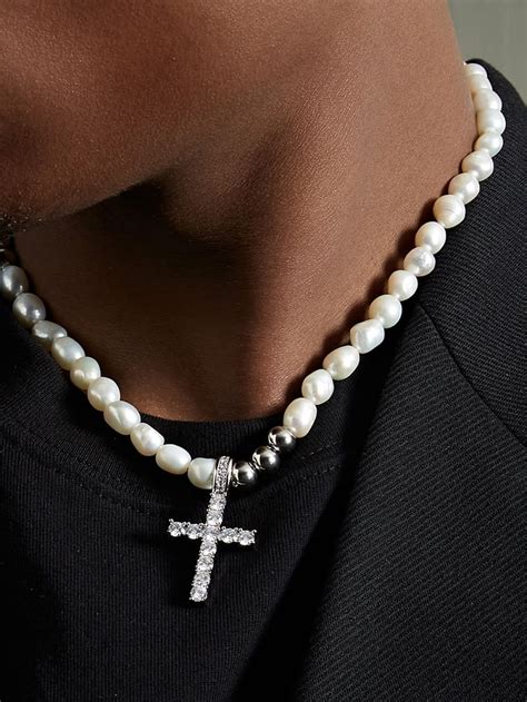 Mens Cross Pearl Necklace Best Men S Pearl Necklace