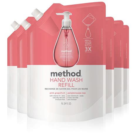 Method Gel Hand Soap Refill Pink Grapefruit 34 Oz 6 Pack Packaging
