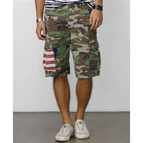 Denim And Supply Ralph Lauren Cut Off Military Camo Cargo Shorts In Green
