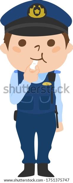 Illustration Male Police Officer Blowing Whistle Stock Vector Royalty