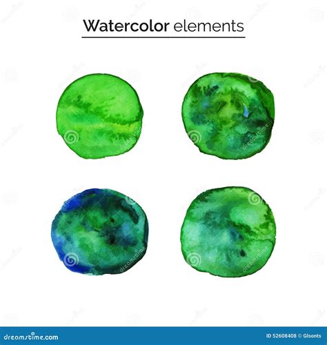 Green Watercolor Design Elements Set Isolated Watercolor Paint Circles