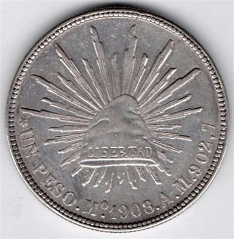 Moneda República Mexicana Peso 1908 Plata Pa3a 145500 En Mercado