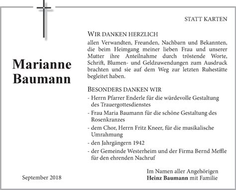 Traueranzeigen Von Marianne Baumann Schwaebische De Trauerportal