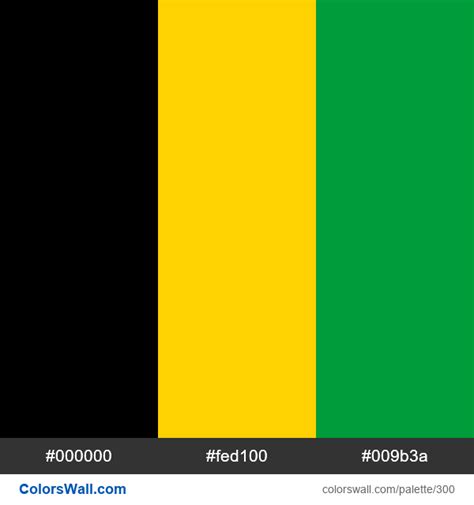 Jamaica Flag Colors 000000 Fed100 009b3a Colorswall