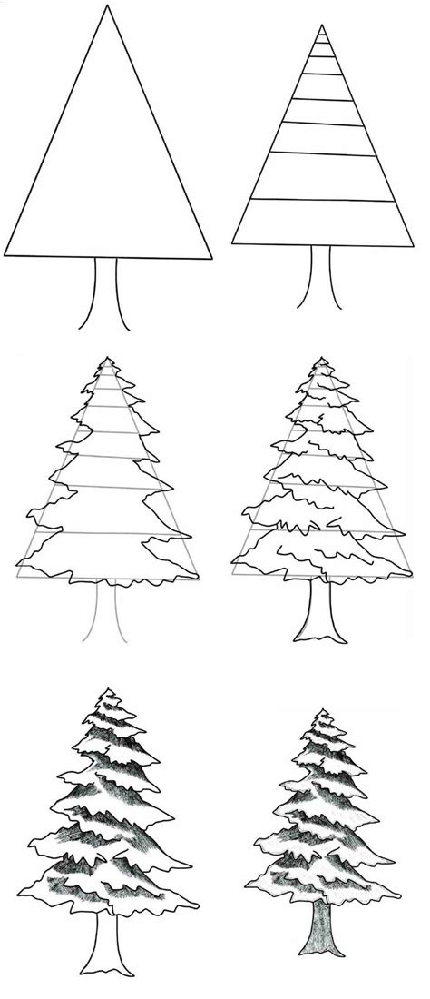 Step By Step Drawing A Pine Tree Tree Drawing Simple Tree Drawings