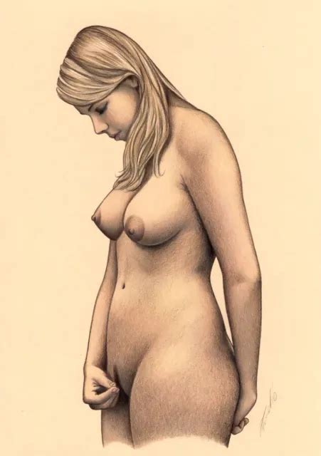 WEIBLICHER AKT ORIGINAL Drawing Zeichnung Nude Woman Pin Up Naked Girl EUR