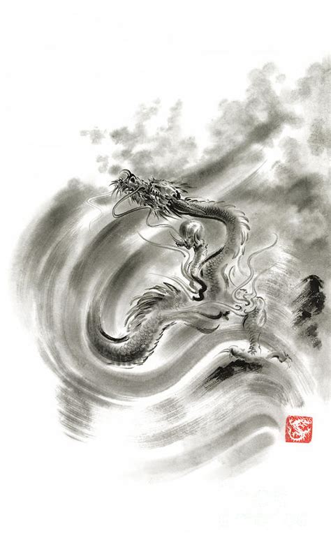 Wind Dragon Painting Sumi E Dragon Painting Japanese Dragon Ink