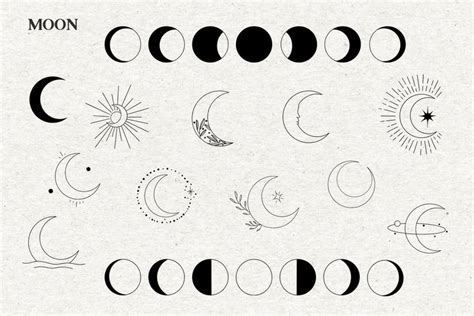 Mystical Vector Icons Moon And Sun Vector Clipart Moon Phases Clipart