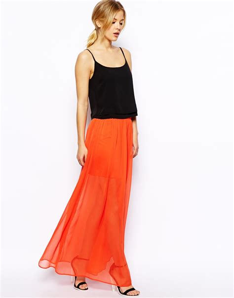 Asos Wrap Maxi Skirt In Chiffon In Orange Lyst