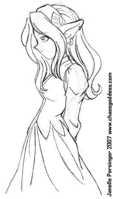 Elf Girl In Dress Pen Sketch By Thelegendaryhuggbees On