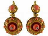18ct Gold & Coral Victorian Drop Earrings - The Antique Jewellery Company