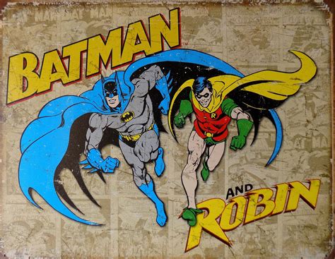 Plaque Metal Vintage Batman And Robin Tofmobile