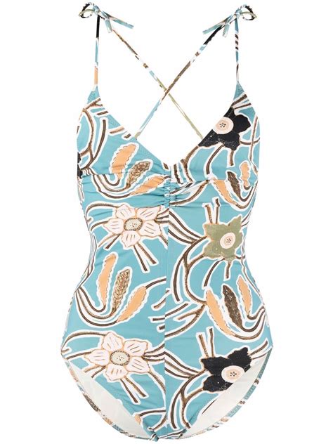 Ulla Johnson Floral Print Cross Strap Swimsuit Farfetch