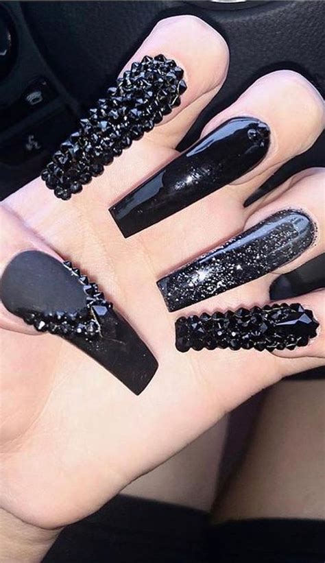 5 Gorgeous Black Nail Designs With Rhinestones Only For You Check