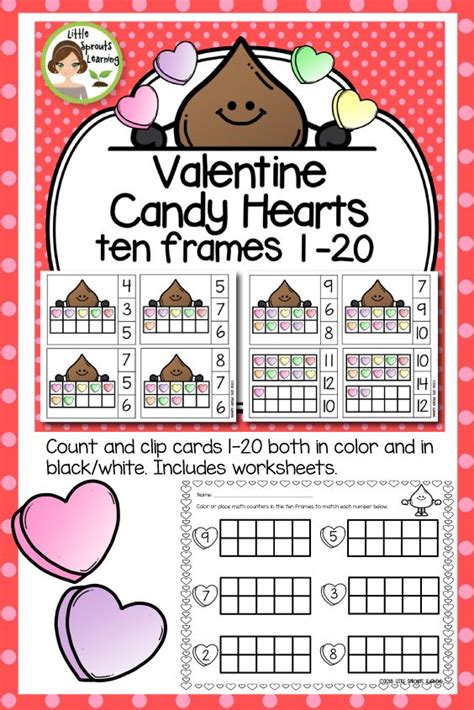 Valentine Candy Hearts Ten Frames Counting Clip Cards 1 20 Plus