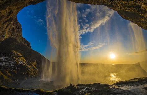 5760x1080px Free Download Hd Wallpaper Waterfalls With Sun In Sky